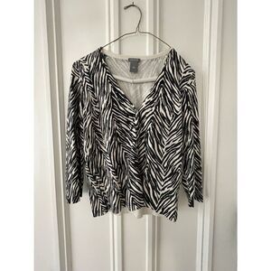 Ann Taylor  cream and black zebra striped v-neck cardigan M